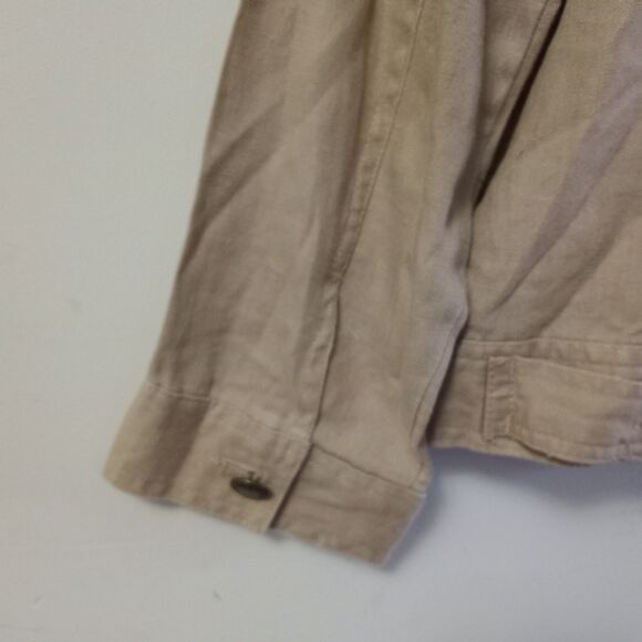 Lucy & Laurel 2X Plus Size 100% Linen Tan Utility Shacket Jacket - Picture 3 of 7